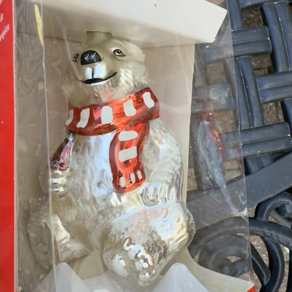 Vtg‎ 90s Coca Cola Kurt Adler Polar Bear Hand Crafted Christmas Ornament Shiny